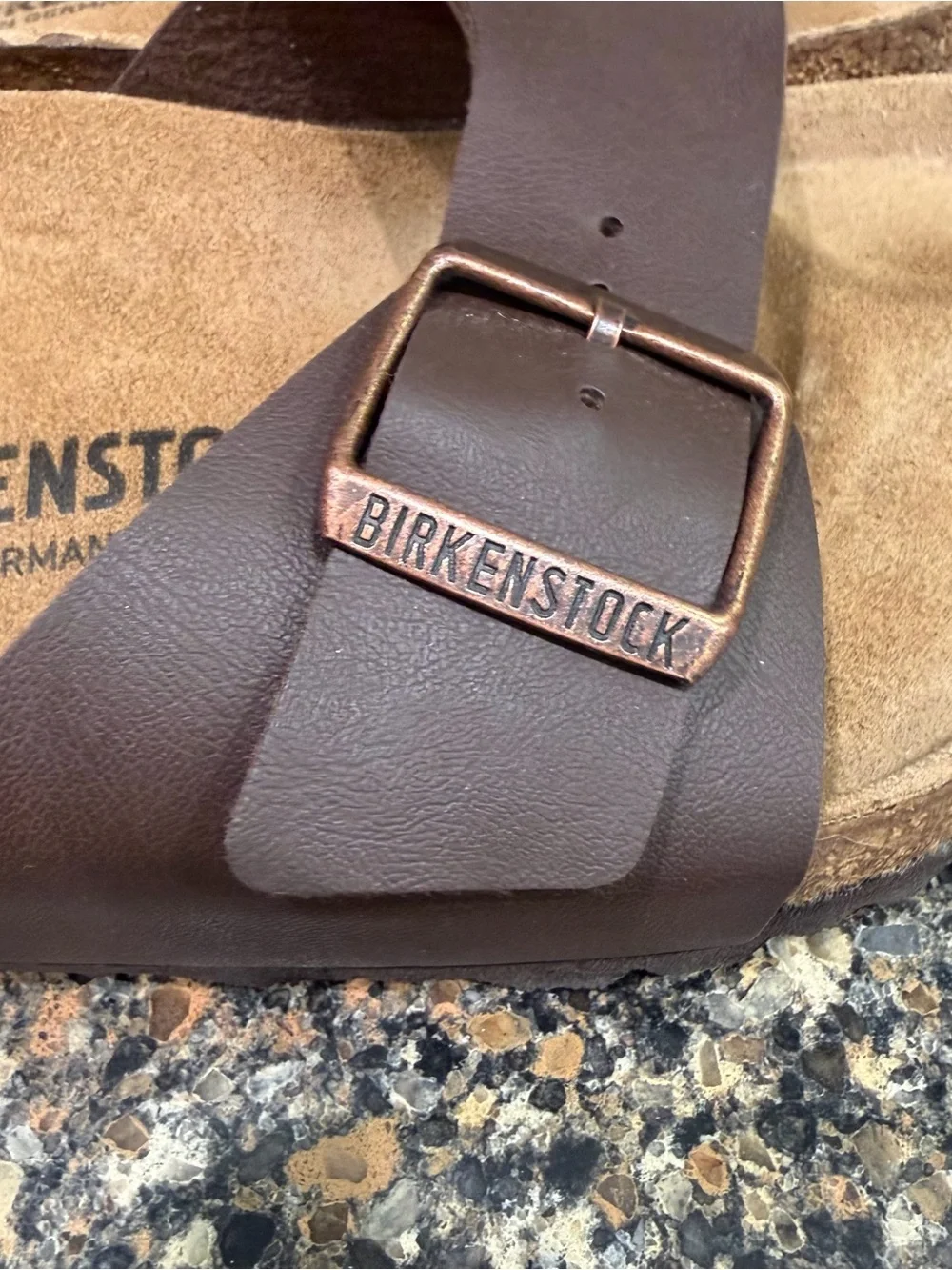 Birkenstock Brown Single-Strap Slide Sandals with Buckle Mens 10